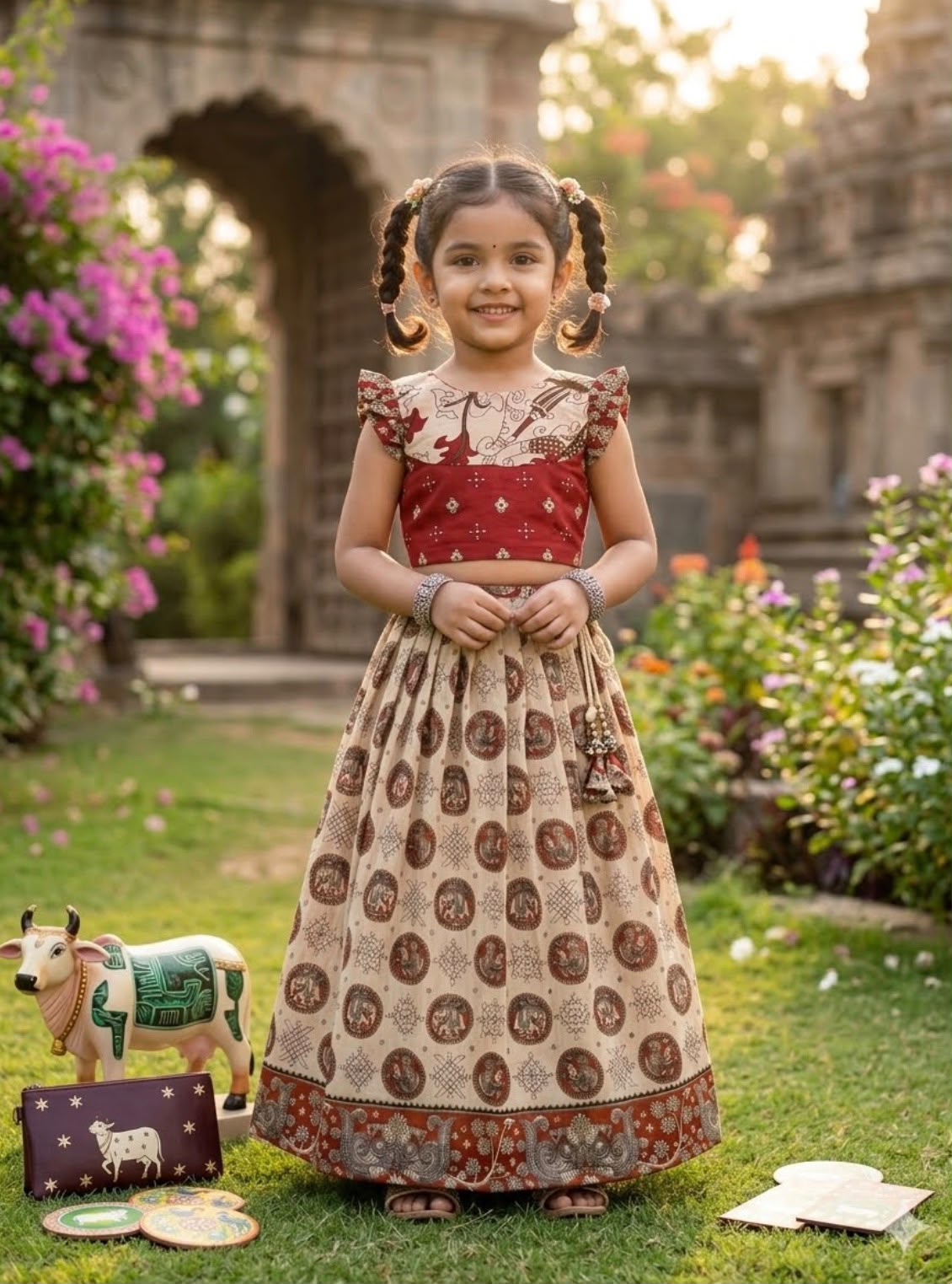 Meher Heritage Ajrakh & Kalamkari Lehenga Choli Set